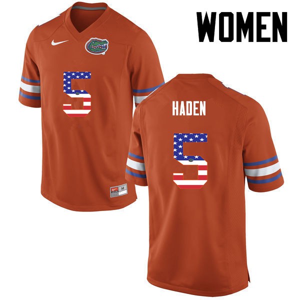 Florida Gators Women #5 Joe Haden College Football USA Flag Fashion Orange